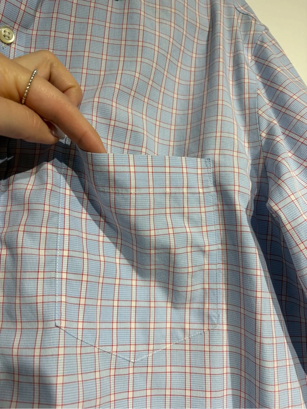 Banana Republic Non-Iron Classic Fit Blue Red Windowpane Dress Shirt Size L